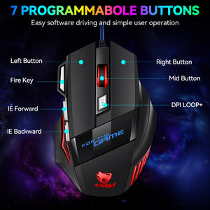 Ratón Gaming Inalámbrico RGB – 7 Botones, DPI 8000